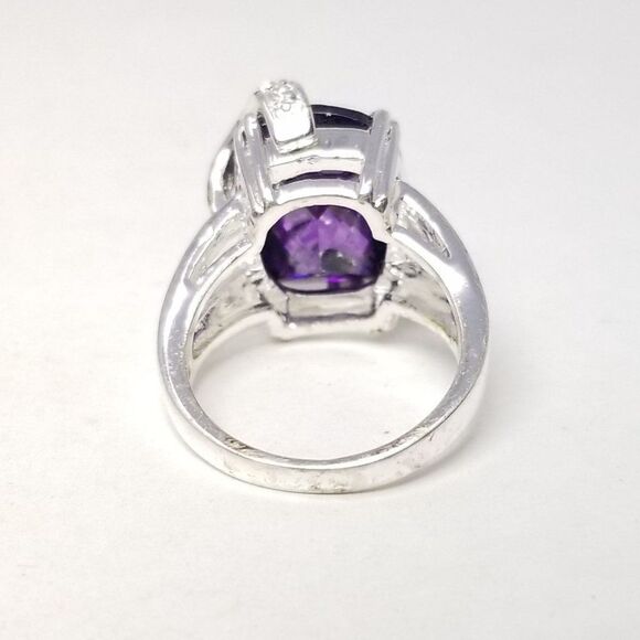 Vintage Large Sparkly Purple Rhinestone Ring in Silver Tone Band, Size 7 - Picture 4 of 8